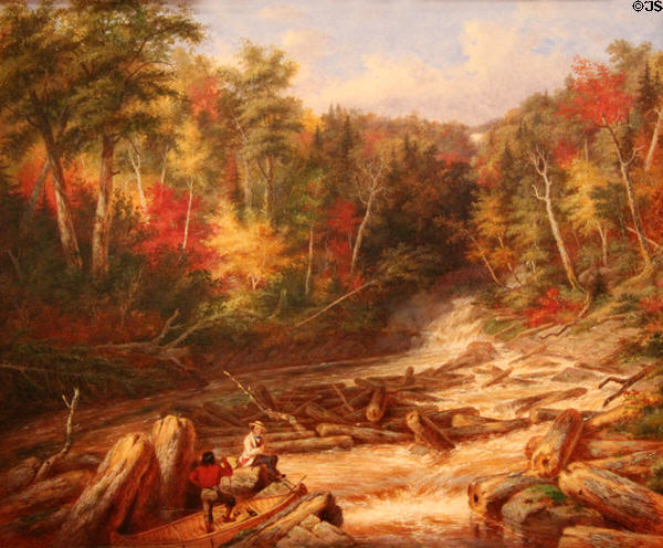 First Falls of the Little Shawinigan River near the Great Falls painting (1860) by Cornelius Krieghoff at Art Gallery of Ontario. Toronto, ON.
