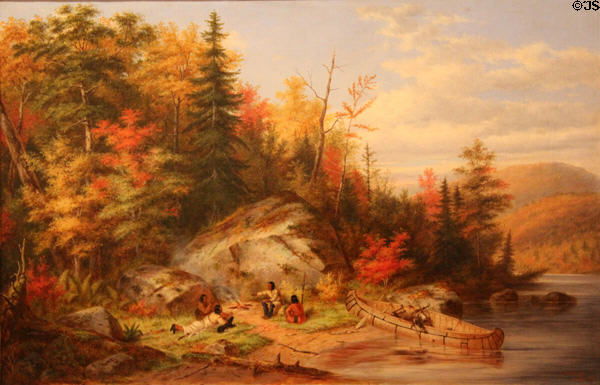 Huron Hunters Camping at the Big Rock of Lake Lagon painting (1862) by Cornelius Krieghoff at Art Gallery of Ontario. Toronto, ON.