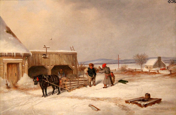 Striking a Bargain for a Load of Timber painting (c1863) by Cornelius Krieghoff at Art Gallery of Ontario. Toronto, ON.