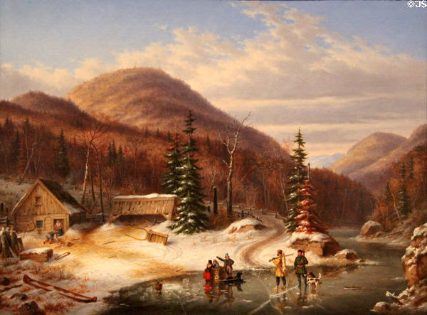 Winter Scene in the Laurentians - Laval River painting (1867) by Cornelius Krieghoff at Art Gallery of Ontario. Toronto, ON.