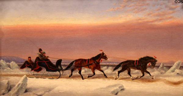 Sleigh Scene, Winter, Quebec painting (1867) by Cornelius Krieghoff at Art Gallery of Ontario. Toronto, ON.