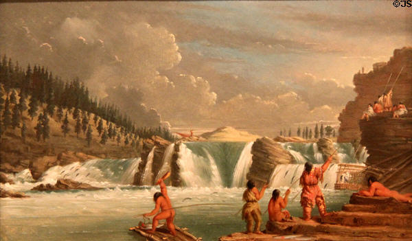 Indians Salmon Fishing, Kettle Falls painting (1846) by Paul Kane at Art Gallery of Ontario. Toronto, ON.