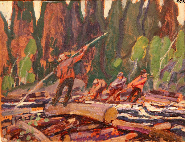 Logging, Nova Scotia, near Bedford painting on board (1917-8) by Arthur Lismer at Art Gallery of Ontario. Toronto, ON.