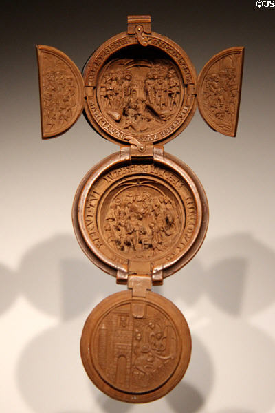 Multipart carved boxwood prayer bead with scenes of story of David & Goliath at Art Gallery of Ontario. Toronto, ON.