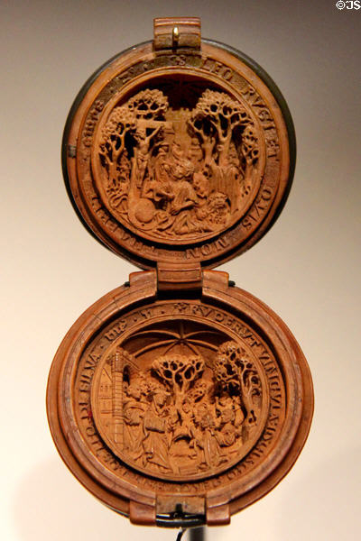 Carved boxwood prayer bead with Life of St Jerome at Art Gallery of Ontario. Toronto, ON.