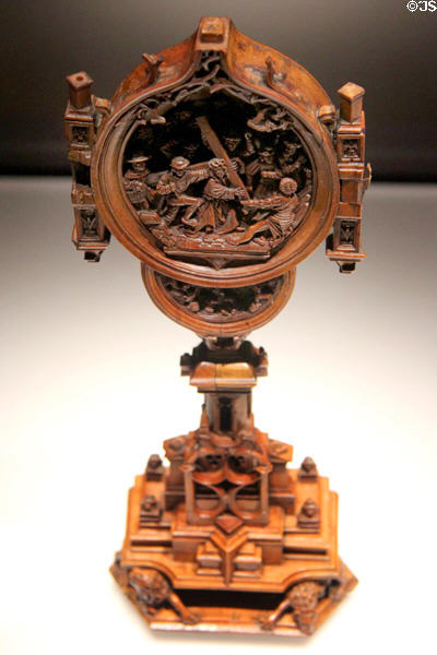 Carved miniature altarpiece with Christ carrying Cross scene at Art Gallery of Ontario. Toronto, ON.