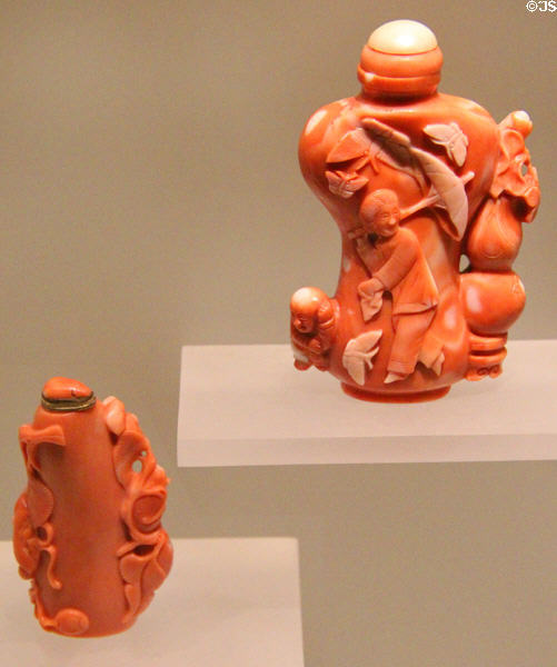 Japanese snuff bottles in coral color at Art Gallery of Ontario. Toronto, ON.