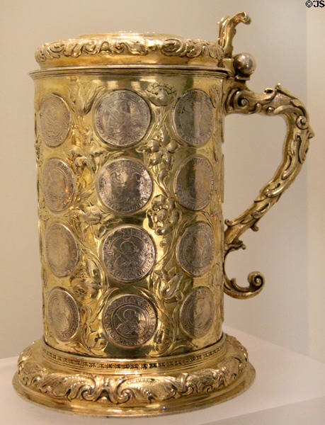 Gilded silver coin tankard (1660-5) attrib. Hermann Lambrecht of Hamburg, Germany at Art Gallery of Ontario. Toronto, ON.