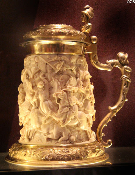 Ivory & silver tankard with carvings of battle of Franco-Dutch War (c1700) by Johann Michael Hornung from Schwäbisch Hall & silver by Elias Adam from Augsburg, Germany at Art Gallery of Ontario. Toronto, ON.