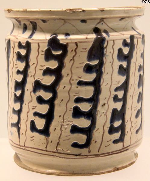 Pharmacy / earthenware storage jar painted with jagged lines (c1430-60) from Florence, Italy at Art Gallery of Ontario. Toronto, ON.