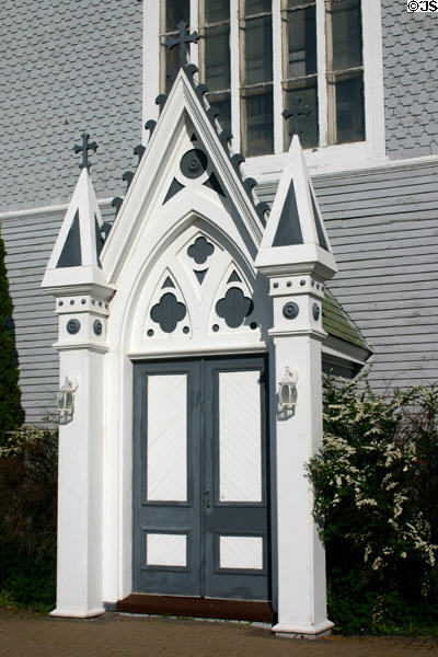 Entrance doors of St. John the Baptist Church. Miscouche, PE.
