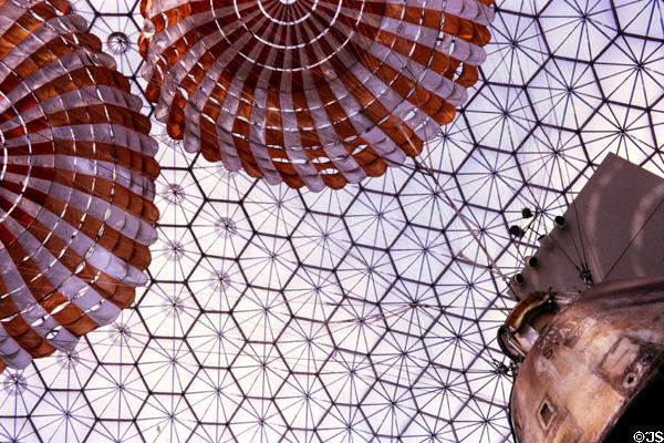 Parachutes suspending American Apollo spacecraft in United States Pavilion at Expo 67. Montreal, QC.