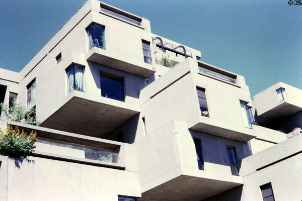 Stacked living unit details of Habitat 67 at Expo 67. Montreal, QC.