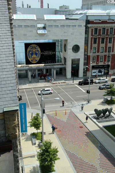 View along Av. Du Muséé to Safdie's addition of Montreal Museum of Fine Arts across Sherbrooke. Montreal, QC.