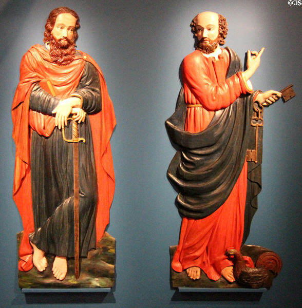 St Paul & St Peter wood sculptures (c1830) by Des Écores Workshop of Quebec at Montreal Museum of Fine Arts. Montreal, QC.