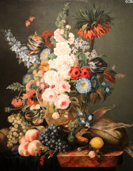 Flowers & fruit painting (1846) by Cornelius Krieghoff at Montreal Museum of Fine Arts. Montreal, QC.
