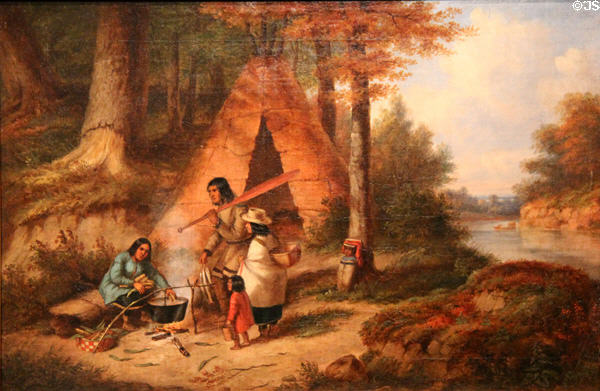 Indian family in forest painting (1851) by Cornelius Krieghoff at Montreal Museum of Fine Arts. Montreal, QC.