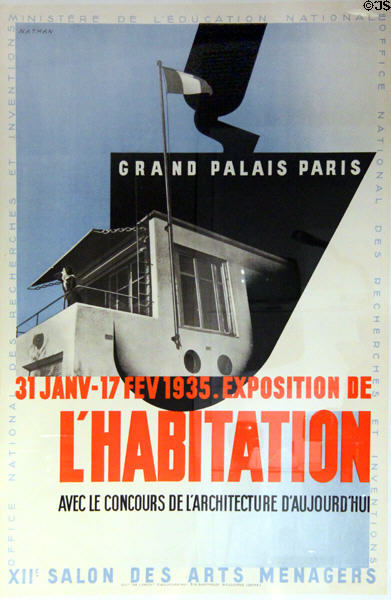 L'Habitation poster (1935) for architectural expo by Jacques Nathan-Garamond of Paris at Montreal Museum of Fine Arts. Montreal, QC.