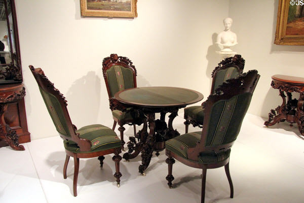 Dining room pier table & chairs (c1870) by workshop of François Gourdeau of Quebec City at Montreal Museum of Fine Arts. Montreal, QC.