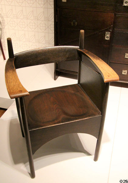 Oak armchair (1898-9) by Charles Rennie Mackintosh made by Francis Smith & Son, Glasgow at Montreal Museum of Fine Arts. Montreal, QC.