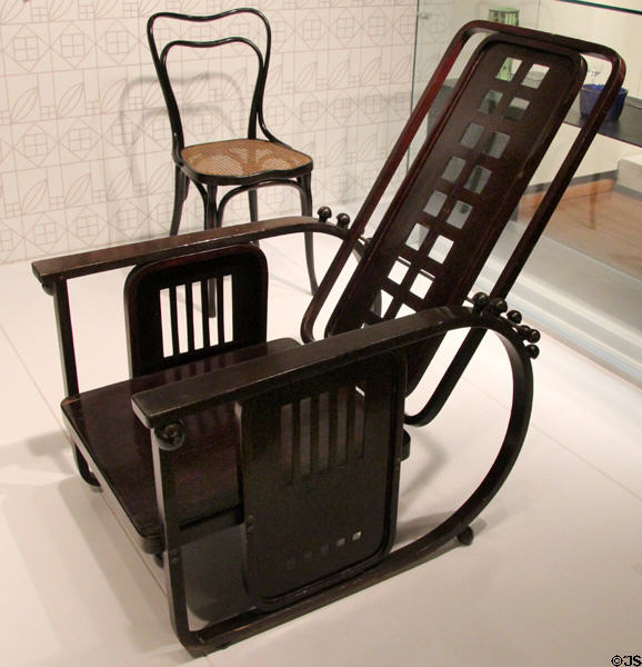Sitzmaschine reclining armchair (c1908) by Josef Hoffmann of Vienna made by Jacob & Josef Kohn, Vienna at Montreal Museum of Fine Arts. Montreal, QC.