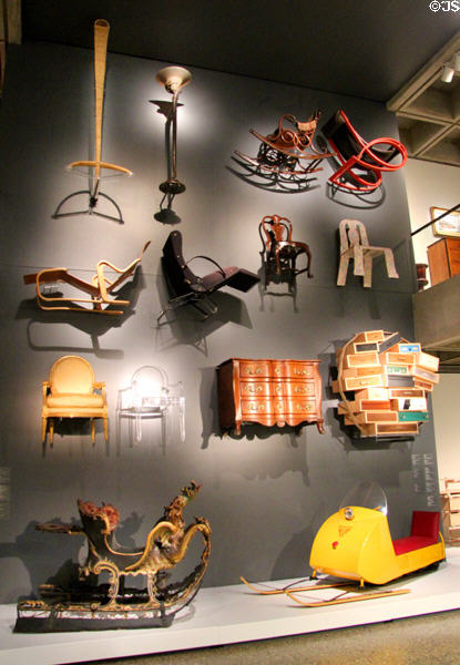 Furniture collection mounted on wall at Montreal Museum of Fine Arts. Montreal, QC.