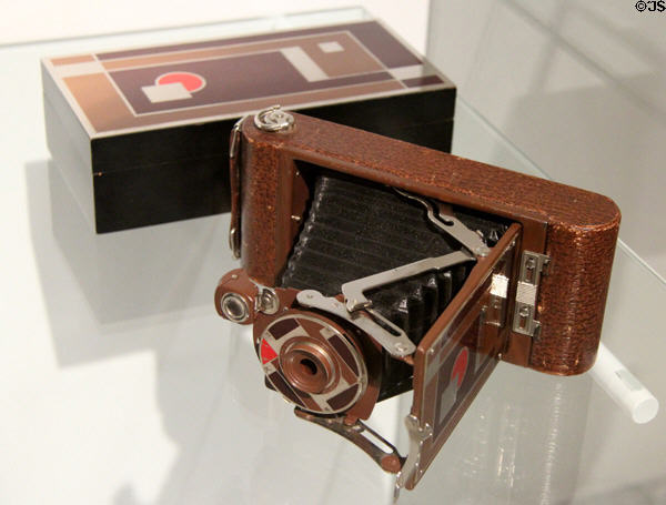 Camera & case (1930) by Walter Dorwin Teague made by Eastman Kodak Co. at Montreal Museum of Fine Arts. Montreal, QC.