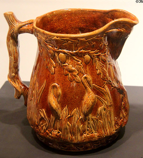 Earthenware jug (1875-80) by Cap Rouge Pottery of Quebec City at Montreal Museum of Fine Arts. Montreal, QC.