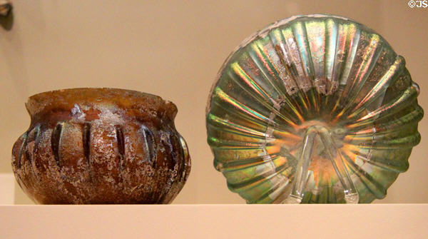 Mold blown glass ribbed bowls (1stC CE) from Roman Empire Italy, France or Germany at Montreal Museum of Fine Arts. Montreal, QC.