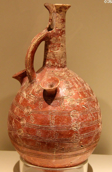 Pottery beak-spouted bottle with incised decoration (20th-19thC BCE) from Vounous, Cyprus at Montreal Museum of Fine Arts. Montreal, QC.