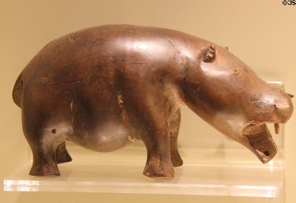 Wood hippopotamus funerary sculpture (1570-1085 BCE New Kingdom) from Egypt at Montreal Museum of Fine Arts. Montreal, QC.