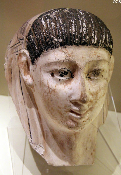 Painted plaster funerary mask of beardless man (1stC CE) from Fayum, Egypt at Montreal Museum of Fine Arts. Montreal, QC.