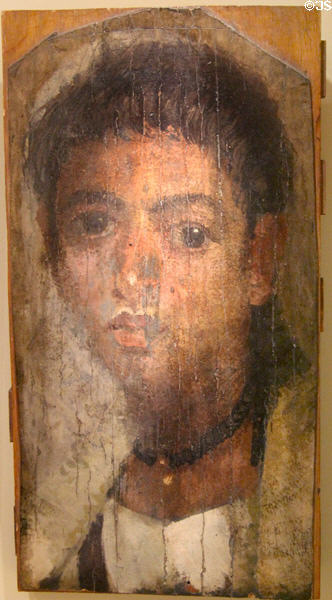 Egyptian mummy encaustic portrait of young woman (2ndC CE) at Montreal Museum of Fine Arts. Montreal, QC.