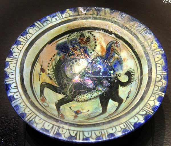 Fritware bowl with horse (first half 13th C) from Syria at Montreal Museum of Fine Arts. Montreal, QC.