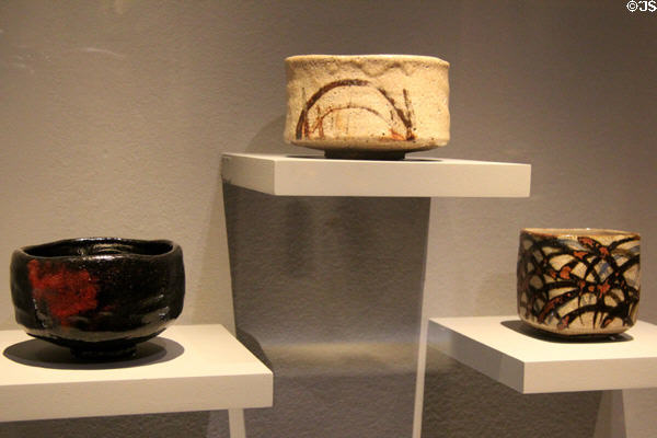 Japanese stoneware tea bowls (chawan) (18thC or 19thC) at Montreal Museum of Fine Arts. Montreal, QC.