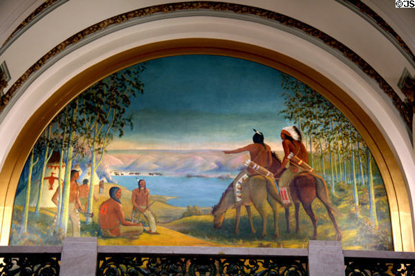 Mural of Before the White Man Came (1933) by John Leman at Saskatchewan Legislature. Regina, SK.