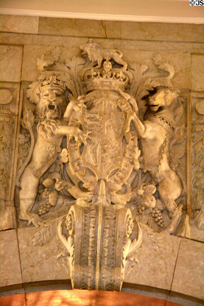 Royal arms carved in Saskatchewan Legislature. Regina, SK.