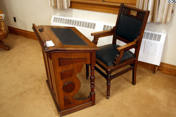 Members desk (c1905) used by first premier of Saskatchewan at Saskatchewan Legislative Library. Regina, SK.