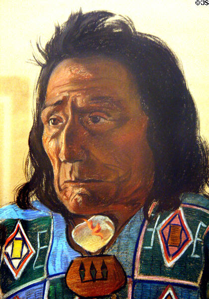 Painting (1911) of Chief Carry the Kettle Chagakin, Dakotas (Sioux) Assiniboin by Edmund Morris in Saskatchewan Legislature. Regina, SK.