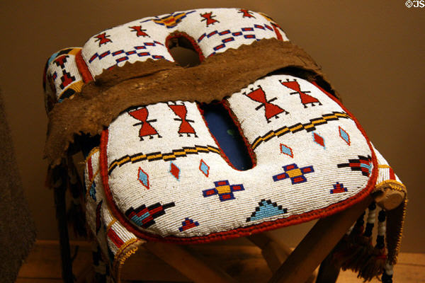 Cree beadwork saddle (prior to 1977) at Royal Saskatchewan Museum. Regina, SK.