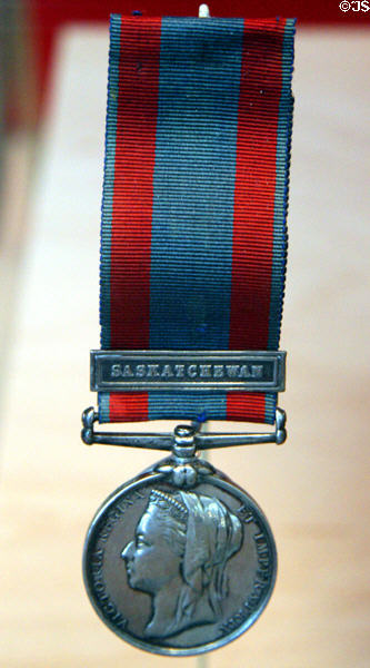 Saskatchewan medal (c1880s) awarded to NWMP officer Francis J. Dickens (son of Charles) at RCMP Heritage Center. Regina, SK.