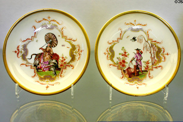Meissen porcelain plates (1727-30) in Indian or Oriental style at Ariana Museum. Geneva, Switzerland.