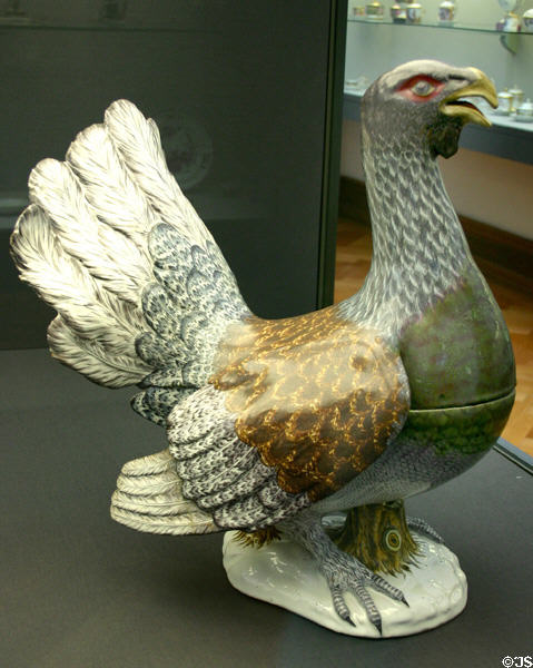 Faience figure of turkey (c1748-54) by Paul Hannong of Strasbourg, France at Ariana Museum. Geneva, Switzerland.
