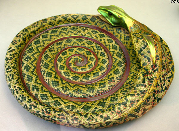 Faience bowl in shape of coiled bowl (c1900) by Nikolaus Zsolnay of Pécs, Hungary at Ariana Museum. Geneva, Switzerland.