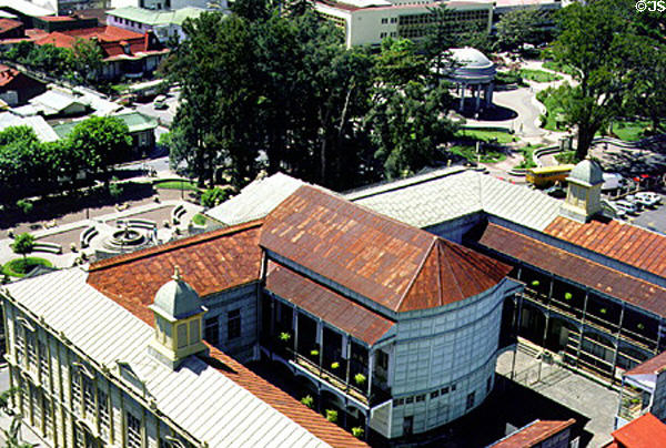 Parque España and Casa Amarilla (Yellow House), The Ministry of Foreign Affairs, seen from the Insurance Building in San José. Costa Rica.