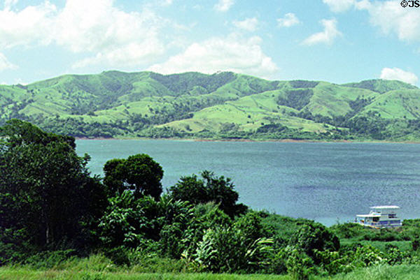 View of Lake Arenal and grassy hills. Costa Rica.
