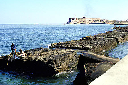 Harbor entrance & forts at Malecon, Havana. Cuba.