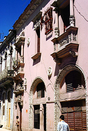 Buildings on street near cathedral in Havana. Cuba.