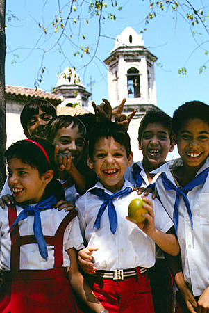 Friendly children at Iglesia del Santo Christo del Buen Viaje in Havana. Cuba.