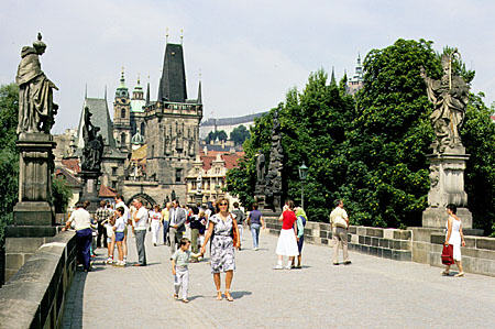 Charles Bridge in Prague is open only to pedestrians. Czech Republic.